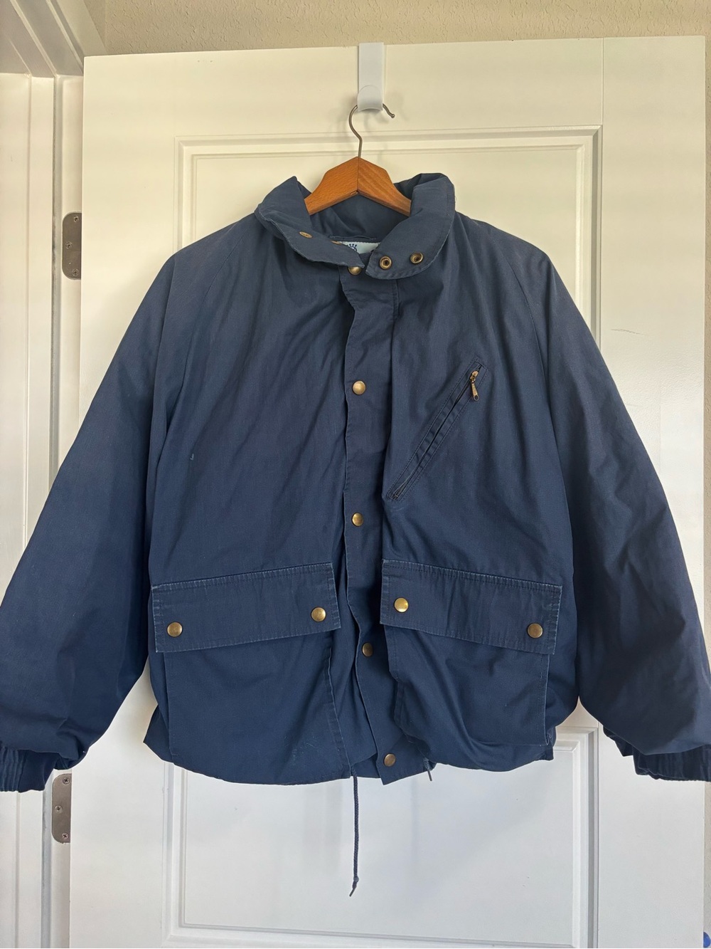 Men's Navy Utility Bomber Coat with wool instead and Snap Flap Pockets